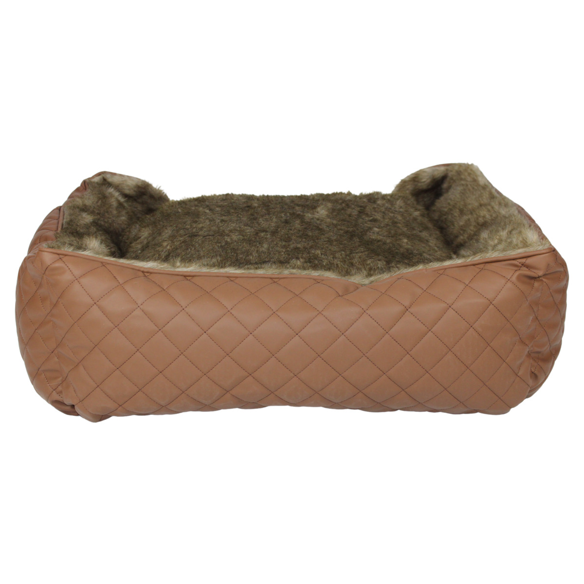 Pettimania Hundebett eckig Leder mit Fellbezug braun