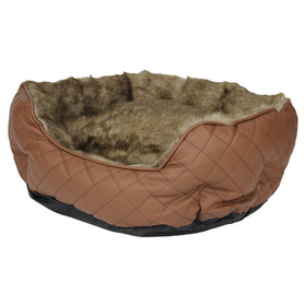 Abbildung Pettimania Hundebett rund Leder mit Fellbezug braun