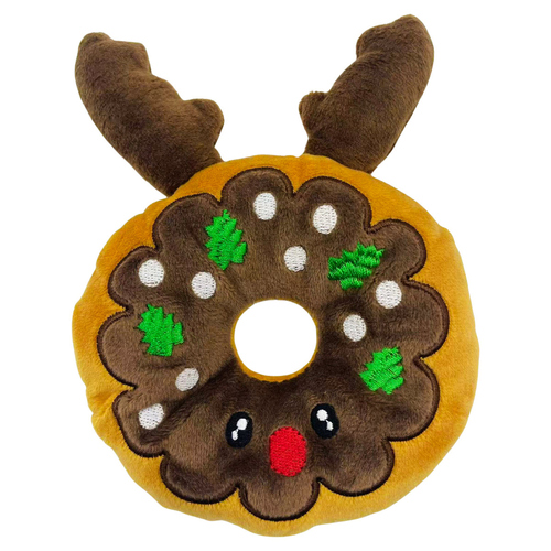 Pettimania Hundespielzeug X-Mas Rentier-Donut aus Plüsch