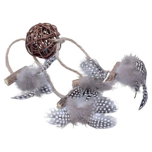 Quapas Katzenspielzeug Rattan Ball mit Federn B
