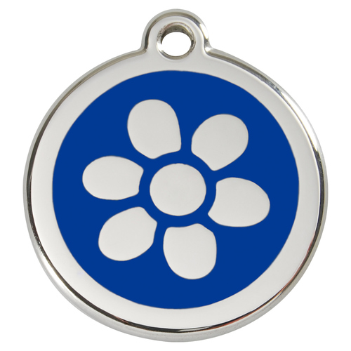 RedDingo Hundemarke mit individueller Gravur Blume dunkelblau