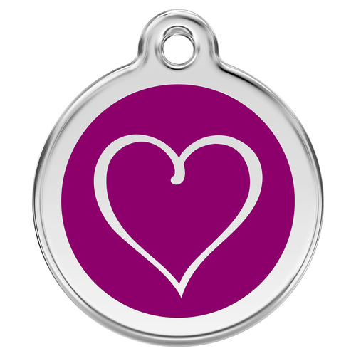 RedDingo Hundemarke mit individueller Gravur Cartoon Herz purple
