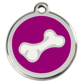 Abbildung RedDingo Hundemarke mit individueller Gravur Cartoon Knochen purple