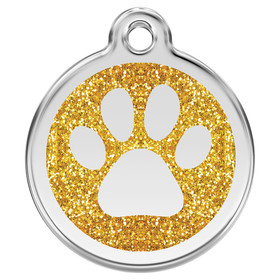 Abbildung RedDingo Hundemarke mit individueller Gravur Glitzer Pfotenabdruck gold