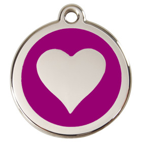 Abbildung RedDingo Hundemarke mit individueller Gravur Herz purple