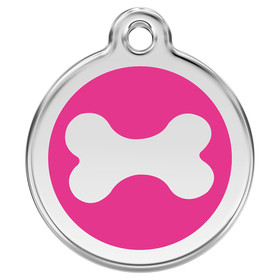Abbildung RedDingo Hundemarke mit individueller Gravur Knochen hot pink