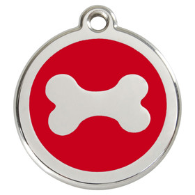 Abbildung RedDingo Hundemarke mit individueller Gravur Knochen rot