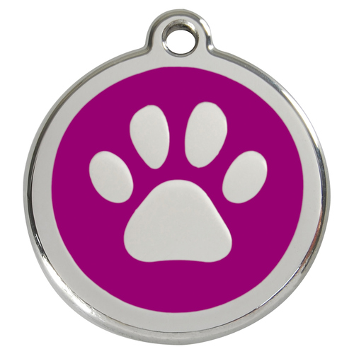 RedDingo Hundemarke mit individueller Gravur Pfotenabdruck purple