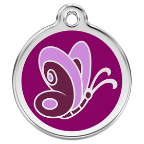 Abbildung RedDingo Hundemarke mit individueller Gravur Schmetterling purple