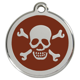 Abbildung RedDingo Hundemarke mit individueller Gravur Totenkopf mit gekreuzten Knochen braun