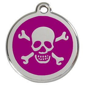 Abbildung RedDingo Hundemarke mit individueller Gravur Totenkopf mit gekreuzten Knochen purple