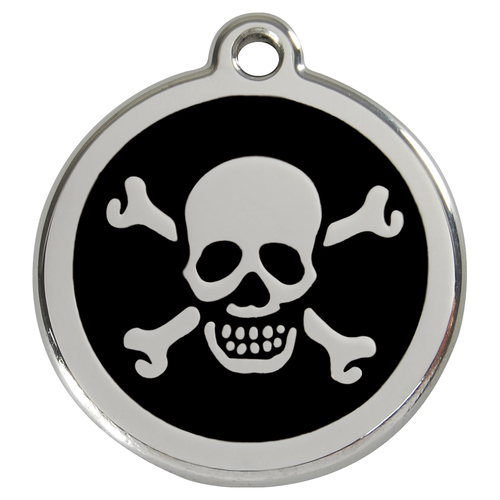 RedDingo Hundemarke mit individueller Gravur Totenkopf mit gekreuzten Knochen schwarz