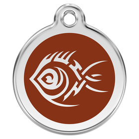 Abbildung RedDingo Hundemarke mit individueller Gravur Tribal Fisch braun