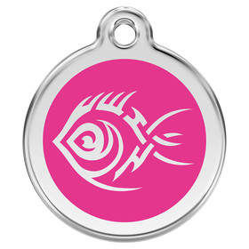 Abbildung RedDingo Hundemarke mit individueller Gravur Tribal Fisch hot pink