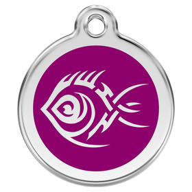 Abbildung RedDingo Hundemarke mit individueller Gravur Tribal Fisch purple