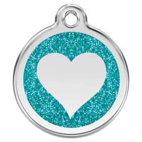 Abbildung RedDingo Katzenmarke mit individueller Gravur Glitzer Herz aqua