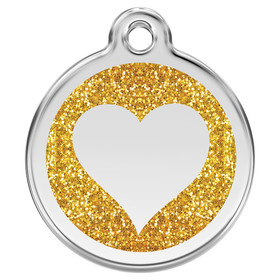 Abbildung RedDingo Katzenmarke mit individueller Gravur Glitzer Herz gold