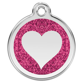 Abbildung RedDingo Katzenmarke mit individueller Gravur Glitzer Herz hot pink