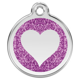 Abbildung RedDingo Katzenmarke mit individueller Gravur Glitzer Herz purple