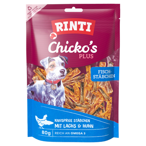 Rinti Chicko Plus Fischstächen mit Lachs & Huhn 80 g - 12 Stück