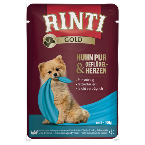 Rinti Gold Huhn Pur & Geflügelherzen 100 g - 10 Stück