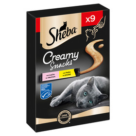 Abbildung Sheba Multipack Creamy Snacks mit Lachs MSC und mit Huhn 9 x 12 g
