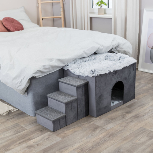 Trixie Höhle Harvey mit Treppe grau/weiß-schwarz für Katzen