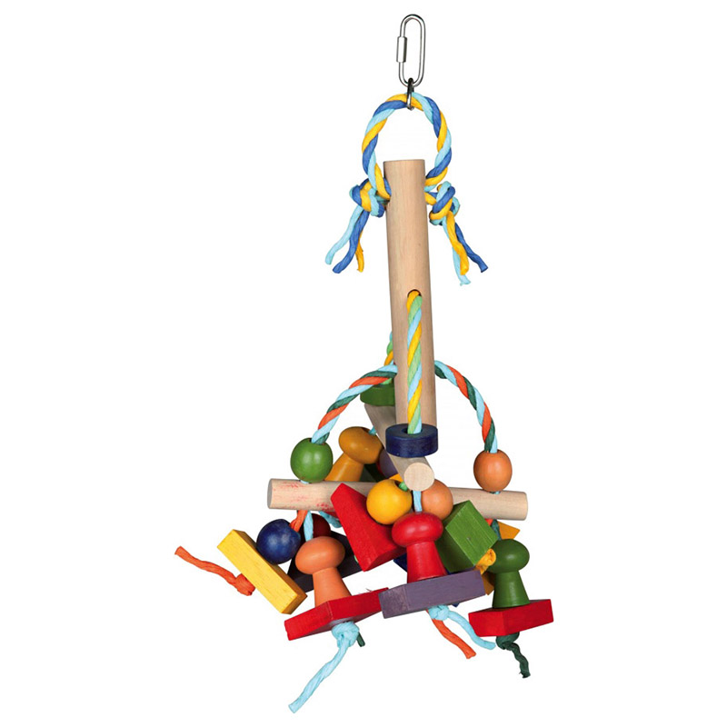 Trixie Holzspielzeug Mit Leder Für Vögel – 28 Cm Hoch, Gefüllt Mit Nistmaterial