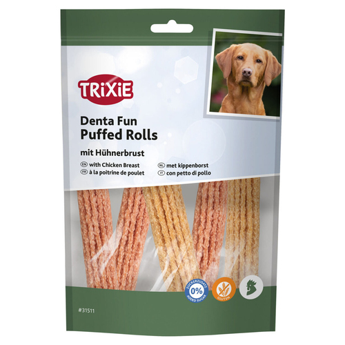 Trixie Hundesnack Denta Fun Puffed Rolls mit Hühnerbrust 100 g - 6 Stück / Sparpaket