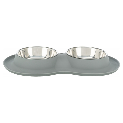Trixie Napf-Set Silikon/Edelstahl grau | Doppelnapf fr Hunde