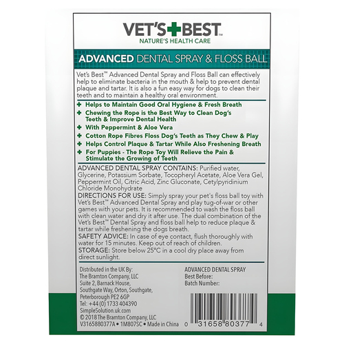weitere Abbildung Vets Best Zahnpflege-Set fr Hunde, Seilball + Spray 120 ml