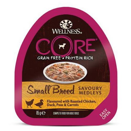 Produktbild von Wellness CORE Small Breed Savoury Medleys mit Hühnerfleisch, Entenfleisch, Erbsen & Möhren - 12 x 85 g