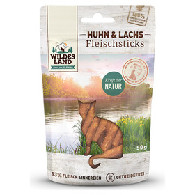 Abbildung Wildes Land Fleischsticks Huhn & Lachs 50 g