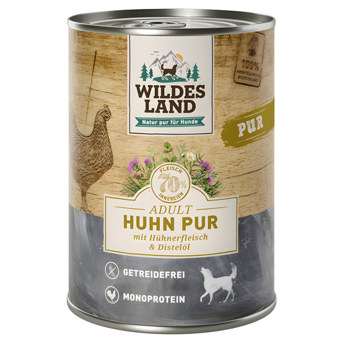 Wildes Land Huhn PUR mit Distelöl für Hunde 400 g