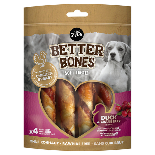 Zeus BetterBones Rolls mit Ente & Cranberry - 4er Pack